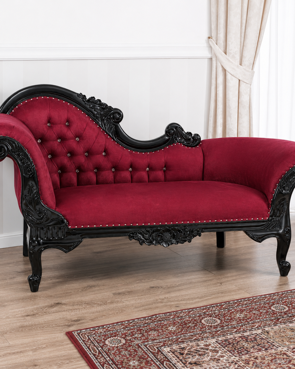 Modish Teak Wood Handcrafted Deewan Chaise Lounge (Black Finish Couch)