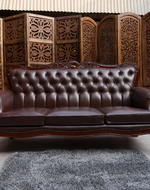 Wooden Handicraft Craved Genuine 3+1+1 With Table (Teak Wood, Dark Brown)