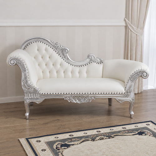 Posh Teak Wood Handcrafted Deewan Chaise Lounge (Silver)