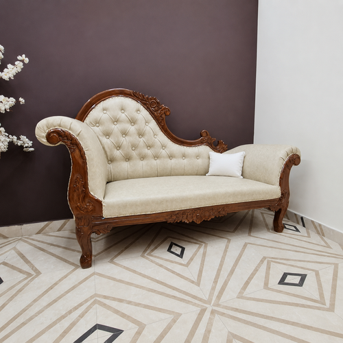 Lush Teak Wood Handcrafted Deewan Chaise Lounge