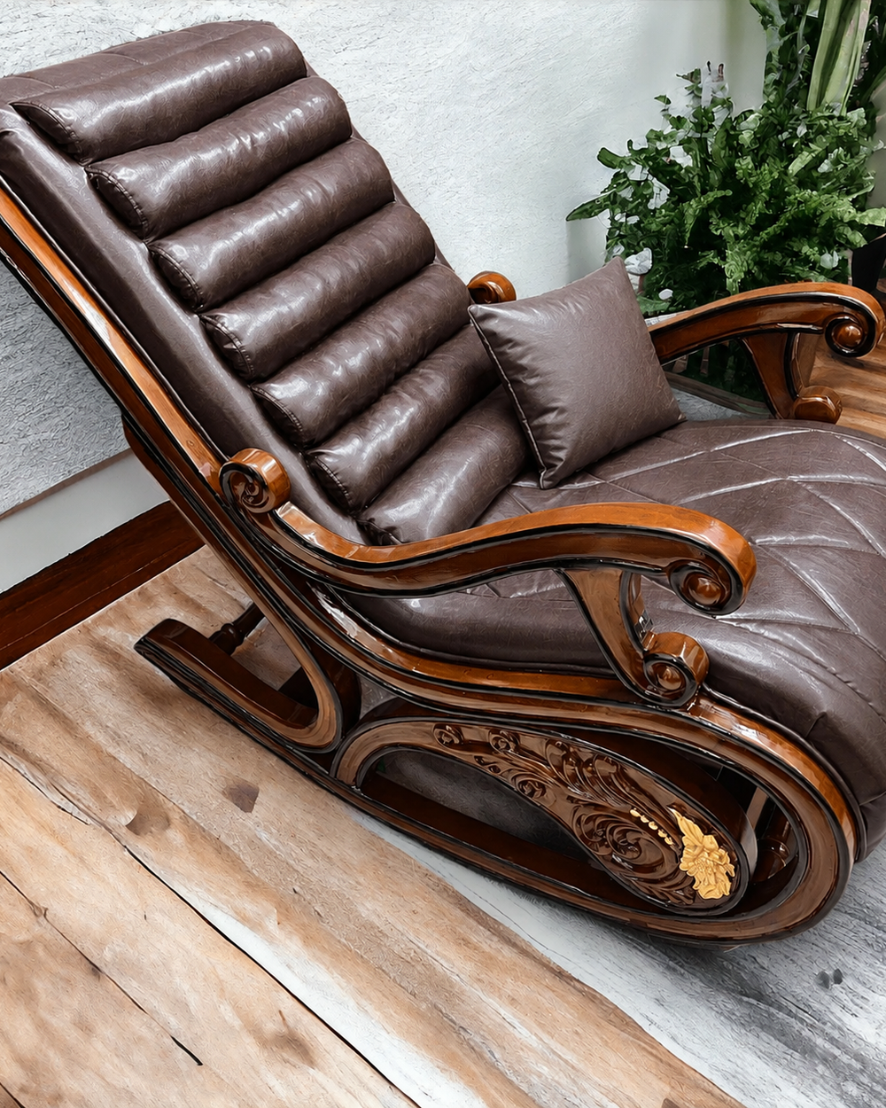 Bloomart Vintage Hand Carved Teak Wood Antique Rocking Chair