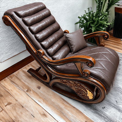 Bloomart Vintage Hand Carved Teak Wood Antique Rocking Chair