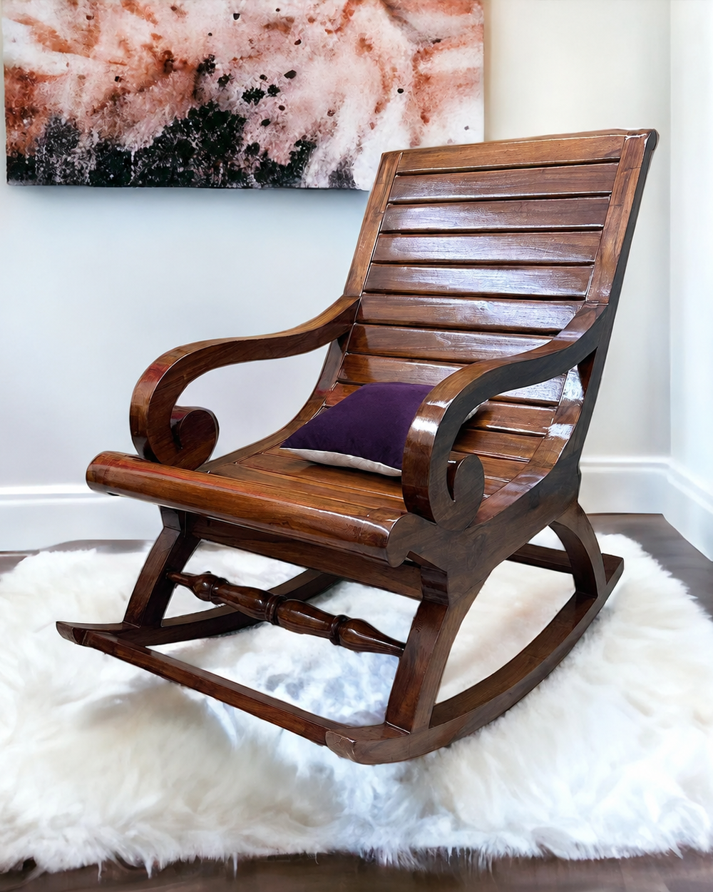 Bloomart Realm Handmade Sheesham Wood Honey Finish Rocking Chair