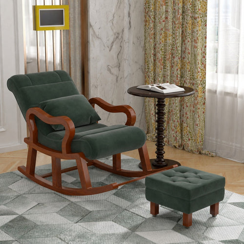Recliner Wooden Rocking Chair with Footrest