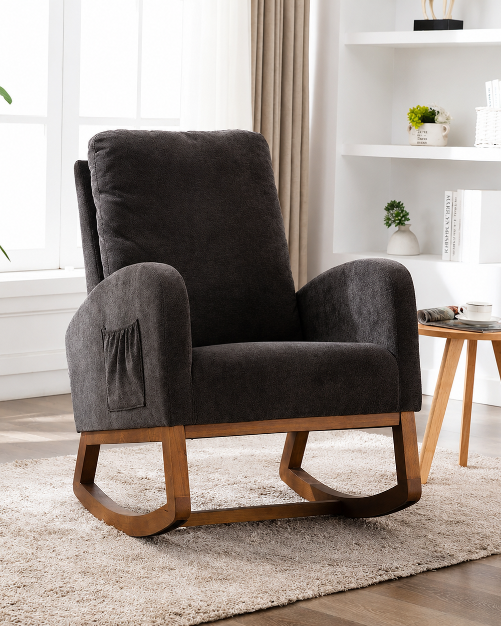 Bloomart Modern Recliner Rocking Chair with Curved Arms and Soft Velvet Fabric