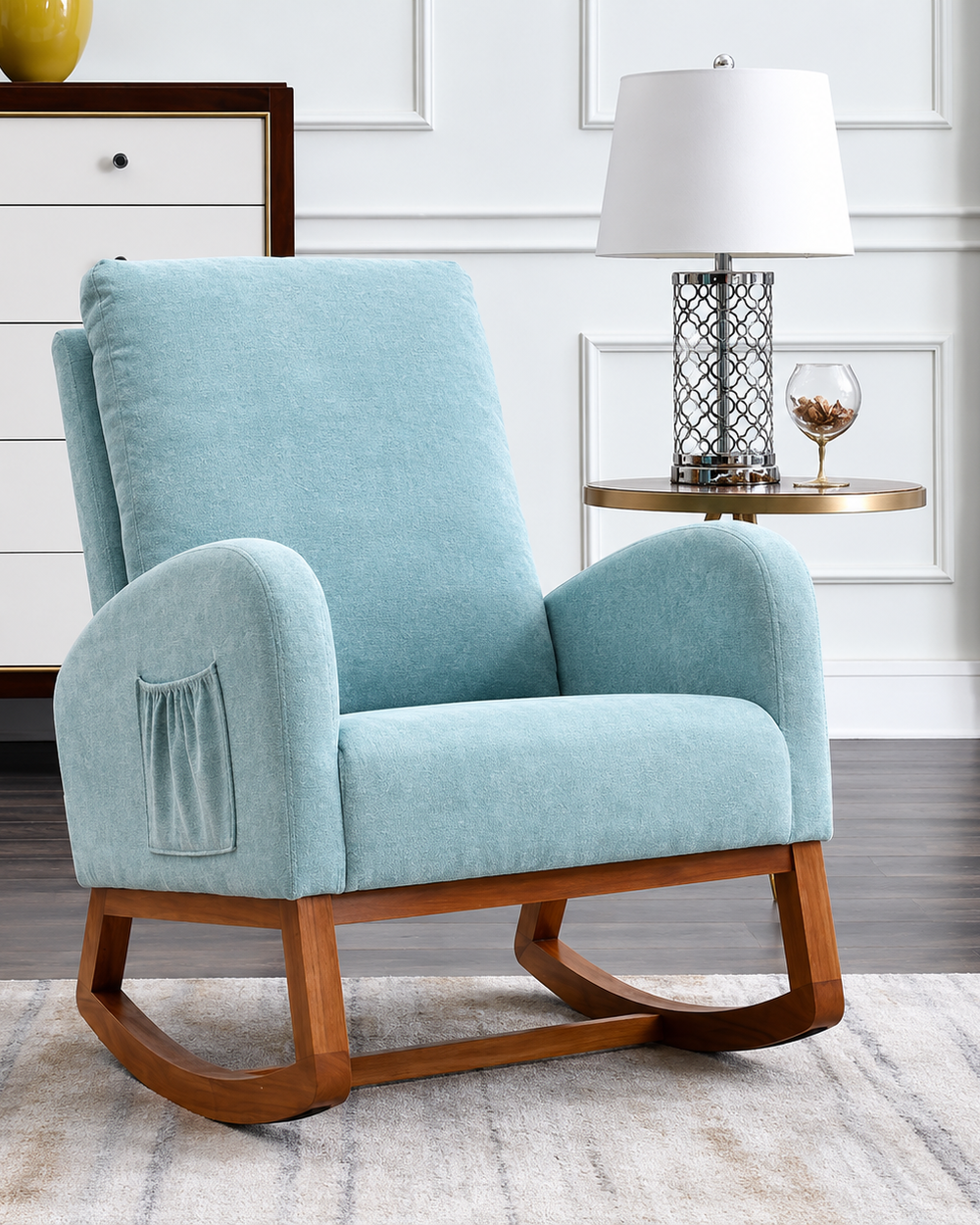 Wooden Glider Rocking Chair (Blue)