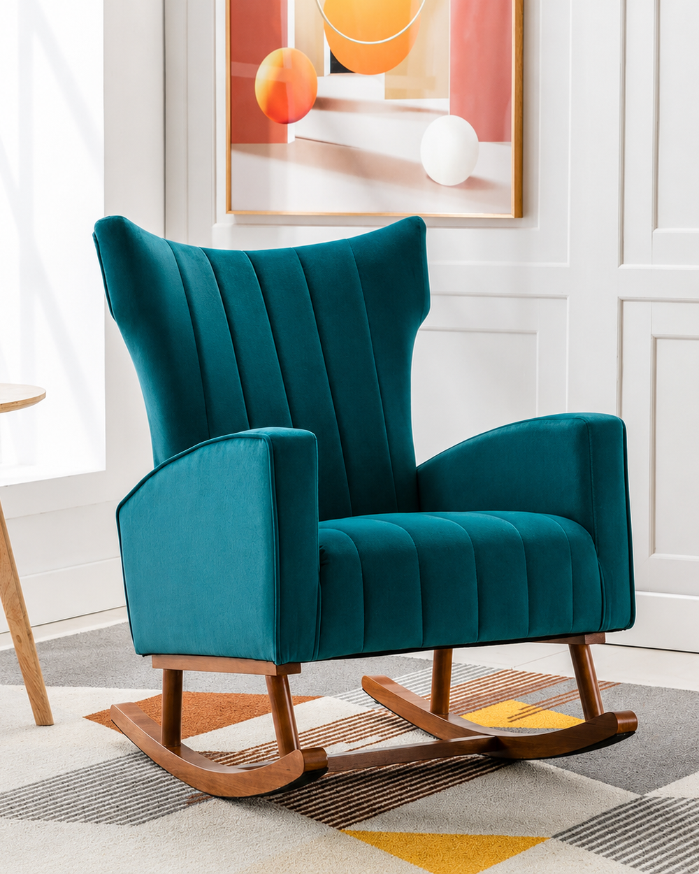 Wooden Velvet Accent Rocking Chair (Teal)