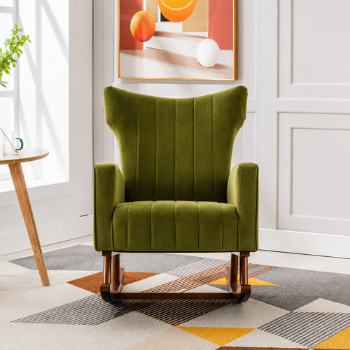 Wooden Velvet Accent Rocking Chair (Green)