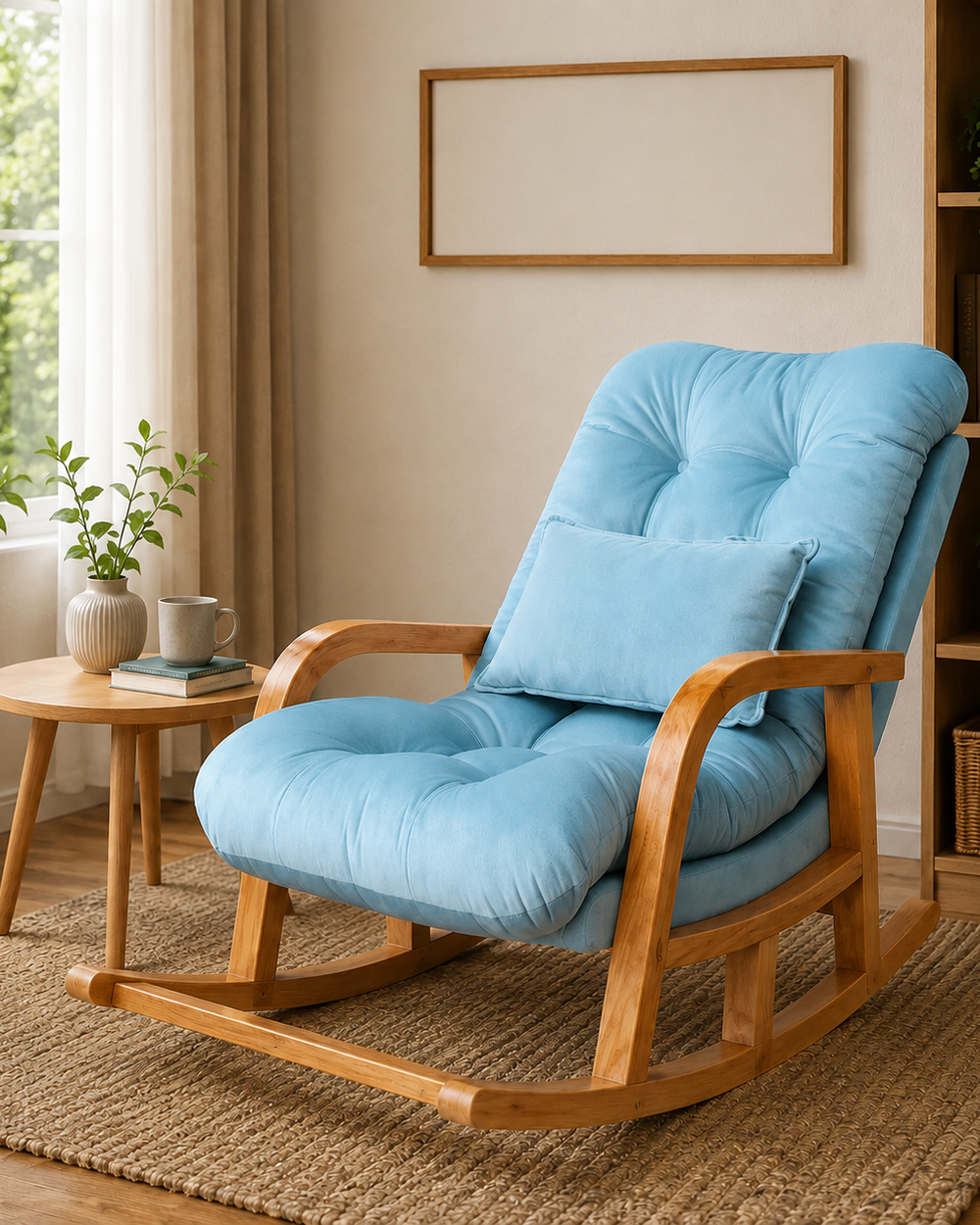 Rocking Chair Colonial and Traditional Super Comfortable Cushion Chair (Natural Polish)