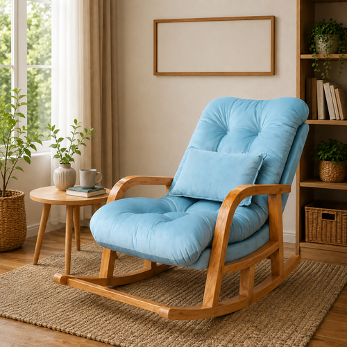 Rocking Chair Colonial and Traditional Super Comfortable Cushion Chair (Natural Polish)