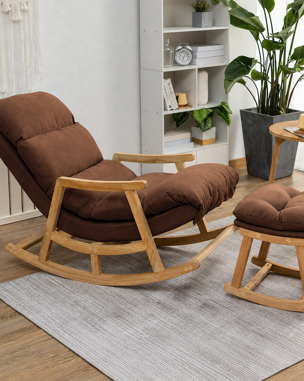 Rocking Chair Colonial and Traditional Super Comfortable Cushion And With Footrest (Natural Polish)