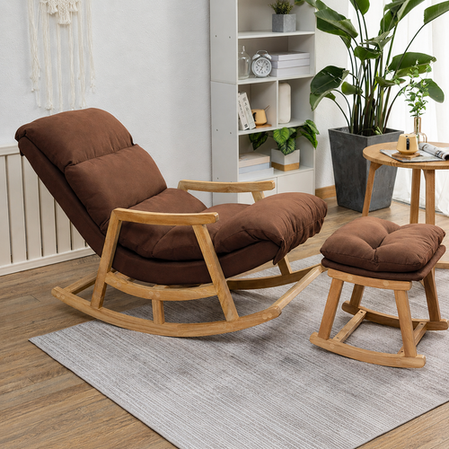 Rocking Chair Colonial and Traditional Super Comfortable Cushion And With Footrest (Natural Polish)