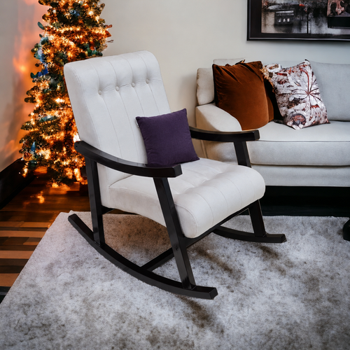 Risco Rocking Chair With Button Tufted Back (Beige)