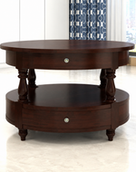 Bloomart 2 Drawer Round Teak Wood Coffee Table ( Brown )