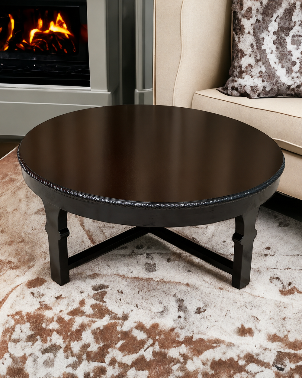 Bloomart Buffet Handmade Teak Wood Round Coffee Table ( Walnut Finish )