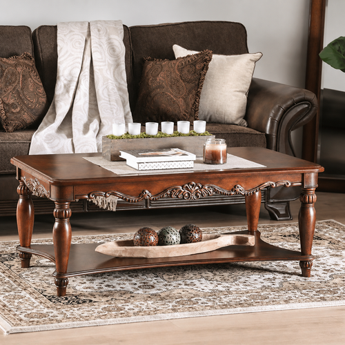 Bloomart Traditional Rectangular Hand Carved Teak Wood Coffee Table
