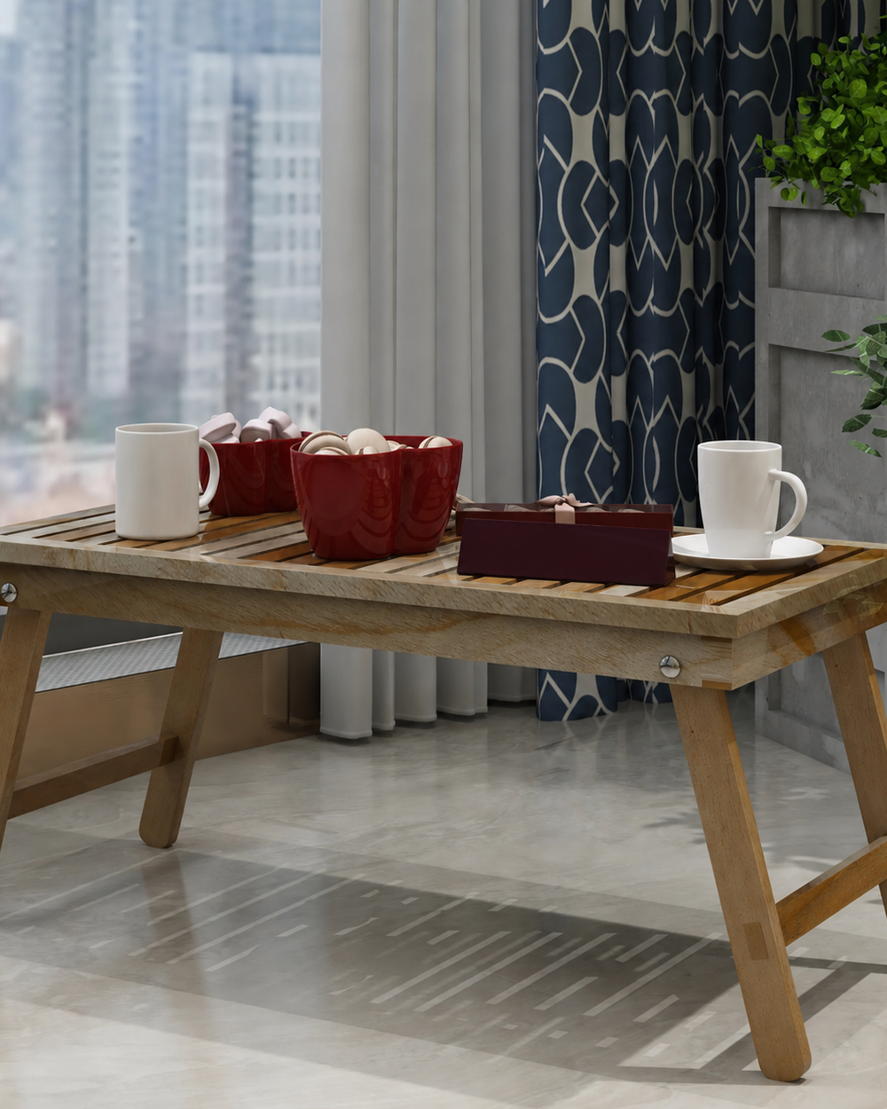 Bloomart Phelan Foldable Teak Wood Coffee Table ( Teak Finish )