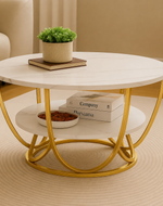 Bloomart Round Coffee Table with Marble Top Like Finish Stylish 2-Tier Design