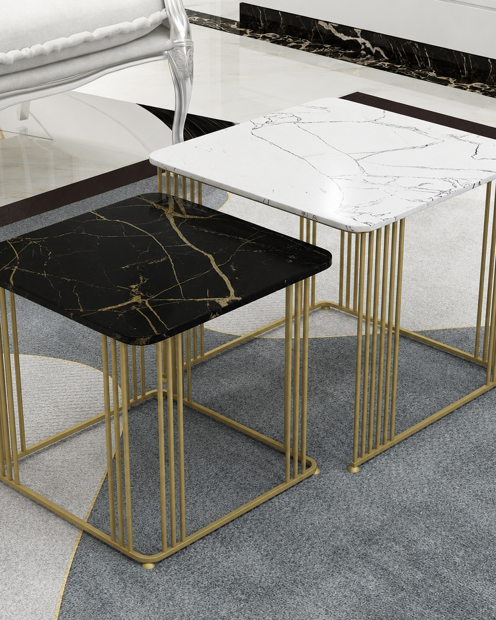 Bloomart Stylish Look Square Wrought Iron Coffee Table ( Set of 2 )