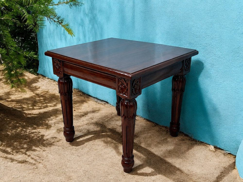 Bloomart Hand Carved Bed Side Table Teak Wood Walnut Finish ( Brown )