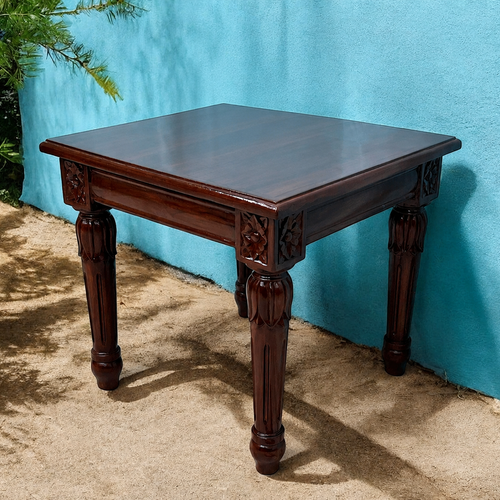 Bloomart Hand Carved Bed Side Table Teak Wood Walnut Finish ( Brown )