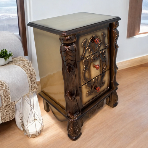 Bloomart Traditional Luxury Sheesham Wood Nightstand Set of 1 (Golden)