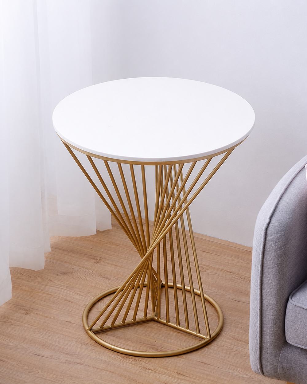Bloomart Abstract Rays Style Wrought Iron Round End Table ( Golden )