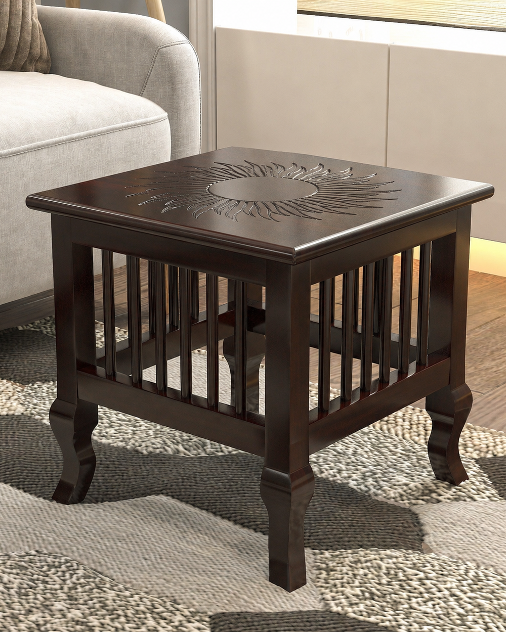 Bloomart Mango Wood Handmade Carving Classic Side Table for Living Room