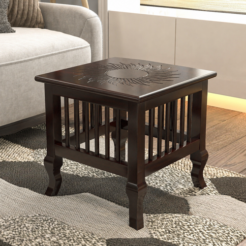 Bloomart Mango Wood Handmade Carving Classic Side Table for Living Room
