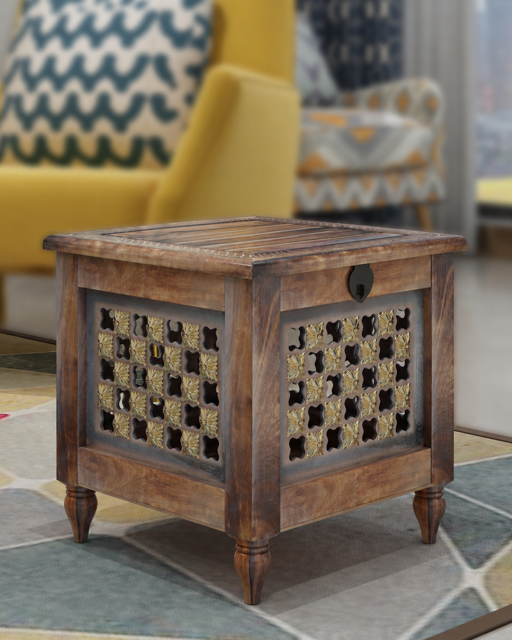 Beautiful Antique Wooden Stool with Storage for Living and Bedroom
