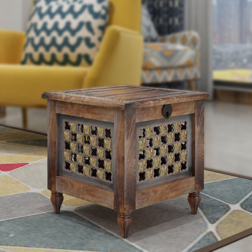 Beautiful Antique Wooden Stool with Storage for Living and Bedroom