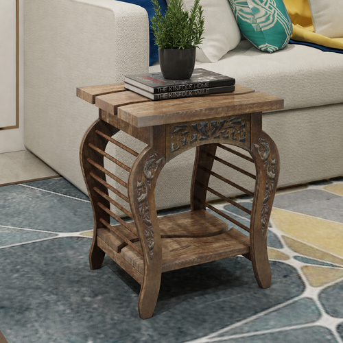 Bloomart Wavy Square Mango Wood End Table ( Brown )