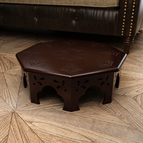 Wooden Chowki Octagonal Shape In Walnut Finish