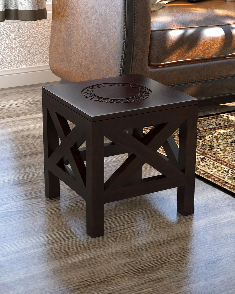 Handcrafted Wooden Square End Table