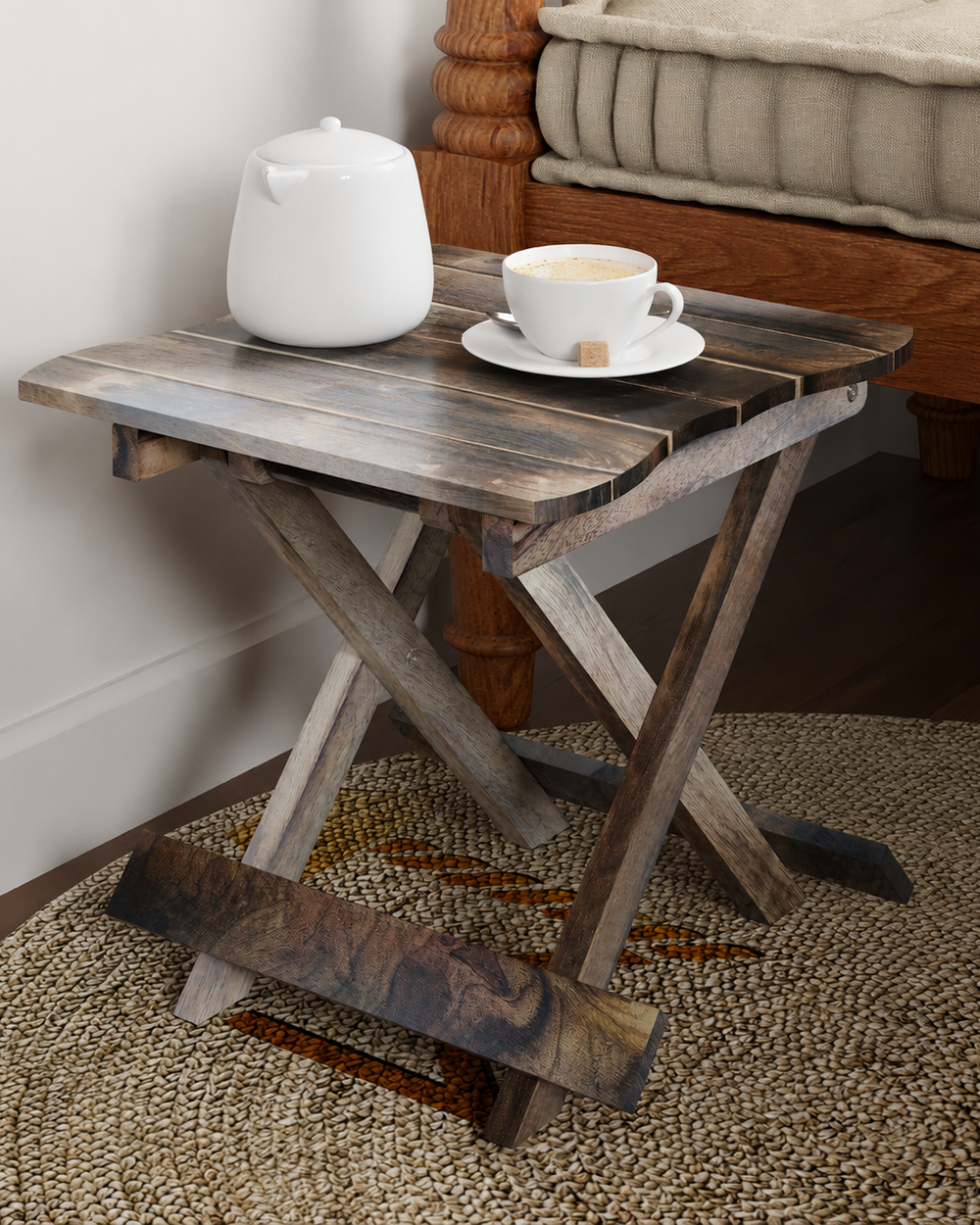 Bloomart Handmade Design Folding Mango Wood End Table For Living Room