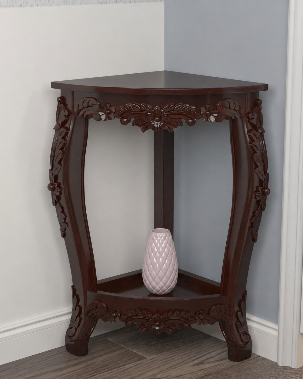 Bloomart Seizure Hand Carved Antique Acacia Wood Corner End Table