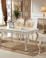 Glorious Royal Hand Carved Teak Wood 6 Seater Dining Table Set Elegant ( White Finish )