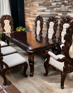 Wooden Majestic Royal Look Hand Carved Teak Wood 8 Seater Dining Table Set
