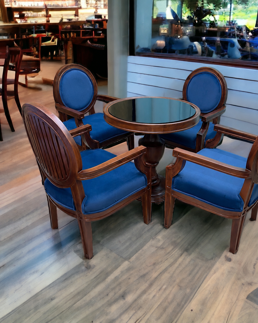 Wooden Winsome Round Teak Wood 4 Seater Dining Table Set