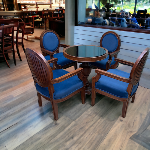 Wooden Winsome Round Teak Wood 4 Seater Dining Table Set