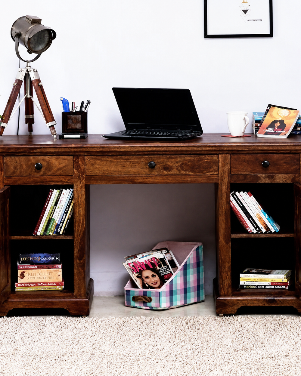 Wooden Desk Study Cabinet (Sheesham Wood) (Teak Shade)