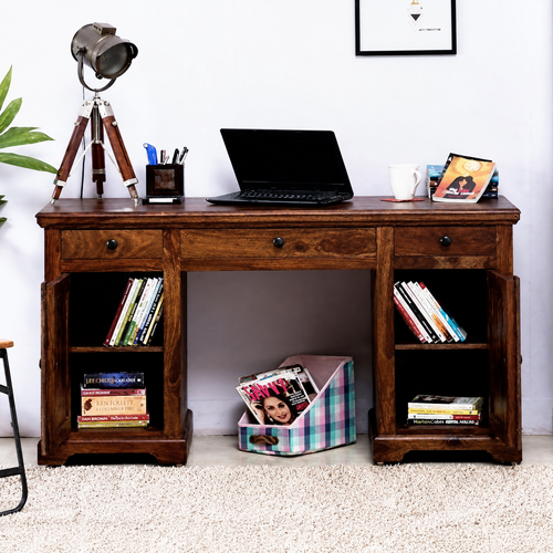 Wooden Desk Study Cabinet (Sheesham Wood) (Teak Shade)