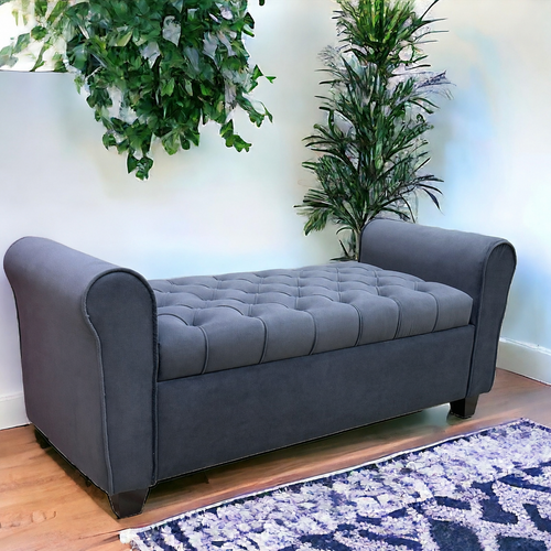 Bloomart Zamansız Button Tufted Design Premium Wood 2 Seater Storage Bench (Dark Grey)