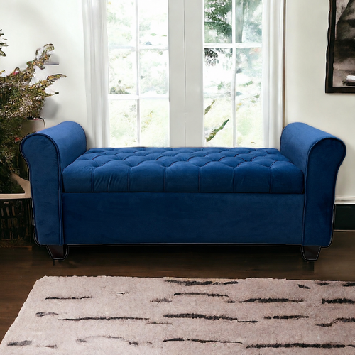 Bloomart Zamansız Button Tufted Design Premium Wood 2 Seater Storage Bench (Blue)