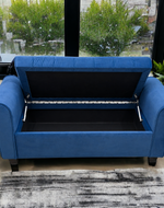 Bloomart Zamansız Button Tufted Design Premium Wood 2 Seater Storage Bench (Blue)