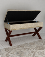 Bloomart Magazine Rectangular Shape Solid Wood Bench with Storage in Ottoman Style for Entryway or Living Room
