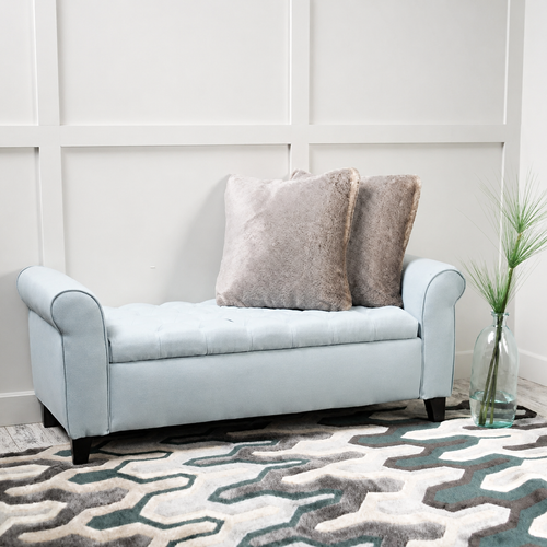 Bloomart Zamansız Button Tufted Design Premium Wood 2 Seater Storage Bench (Light Sky)