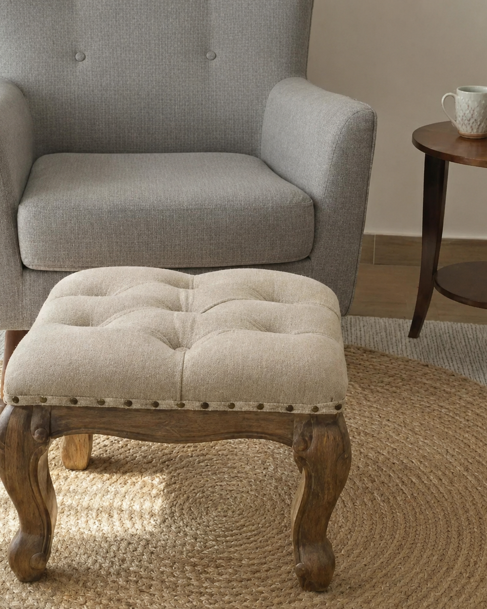 Bloomart  Upholstered Footrest Stool with Tufted Cushion for Living Room & Bedroom