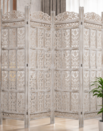 Carved Wood Room Divider Screen Antique White Wash Rustic Finish