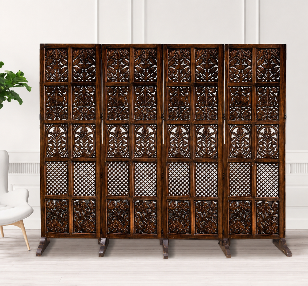Wooden 4 Panel Royal Solid Wood Room Divider Wood Separator Wooden Partition